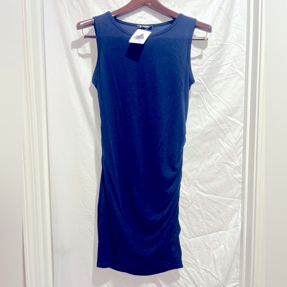 Blue dress with cinch sides,